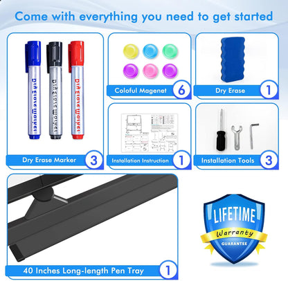 maxtek 72 x 40 Double Sided Rolling Whiteboard, Mobile Whiteboard Magnetic White Board - Large Reversible Dry Erase Board Easel Standing Board on Wheels with Stand (72 x 40 Black)