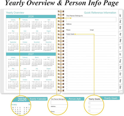 2026 Planner - Planner 2026 from January 2026 - December 2026, Weekly & Monthly Planner Spiral Bound with 12 Monthly Tabs, Inner Pocket, 6.4" x 8.5", Blue Watercolor
