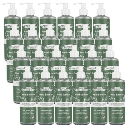 Happy Little Camper Hand Sanitizer with Lemon Zest Scent - Moisturizing Gel with Vitamin E & Antimicrobial Formula- Contains 70% Ethyl Alcohol - Travel Size, Made in USA - 8 Fl Oz, 236ml - 24 Bottles