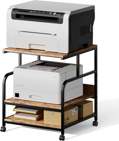 Warmiehomy 24x24 inches Printer Stand with Adjustable Storage Shelf - Large Printer Table with Wheels - 3 Tier Rolling Cart - Use for 3D Laser Printer Mini Fridge Home Office (Brown)