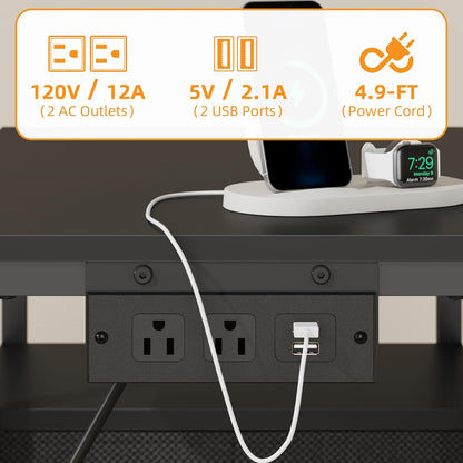 Printer Stand with Power Outlet/Fabric Drawers, Printer Cabinet with Storage Shelf and Rolling Shredder Stand, Printer Table for Home Office, 22.8"×15" Black