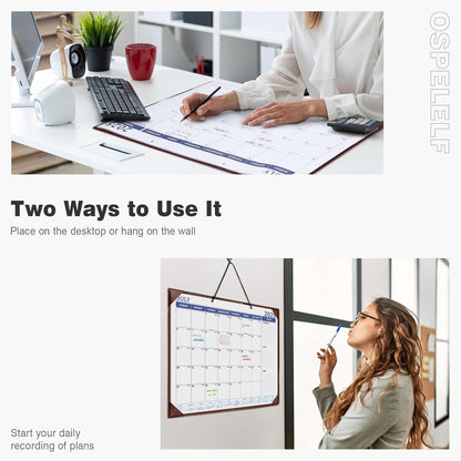 Ospelelf Large Desk Calendar 2025-2026 with PU Leather Pad, 18 Months Planner Pad from July 2025 to Dec 2026, 22" x 17" Wall Calendar with Protective Cover for Home or Office, Brown