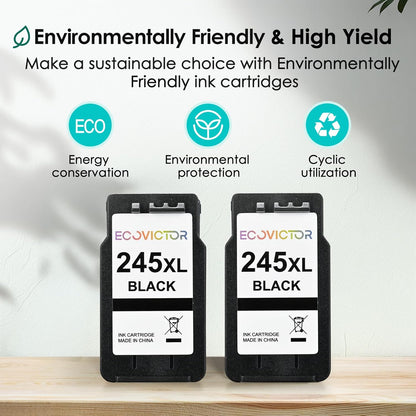 EcoVictor 245XL Black Ink Cartridge Replacement for Canon 245 XL PG-245 XL (Black 2 Pack) Compatible to Pixma MX490 MX492 MG2522 TR4520 TR4500 TS3122 TS3322 MG2520 MG2500 MG3022 TS3320 TR4522 Printer