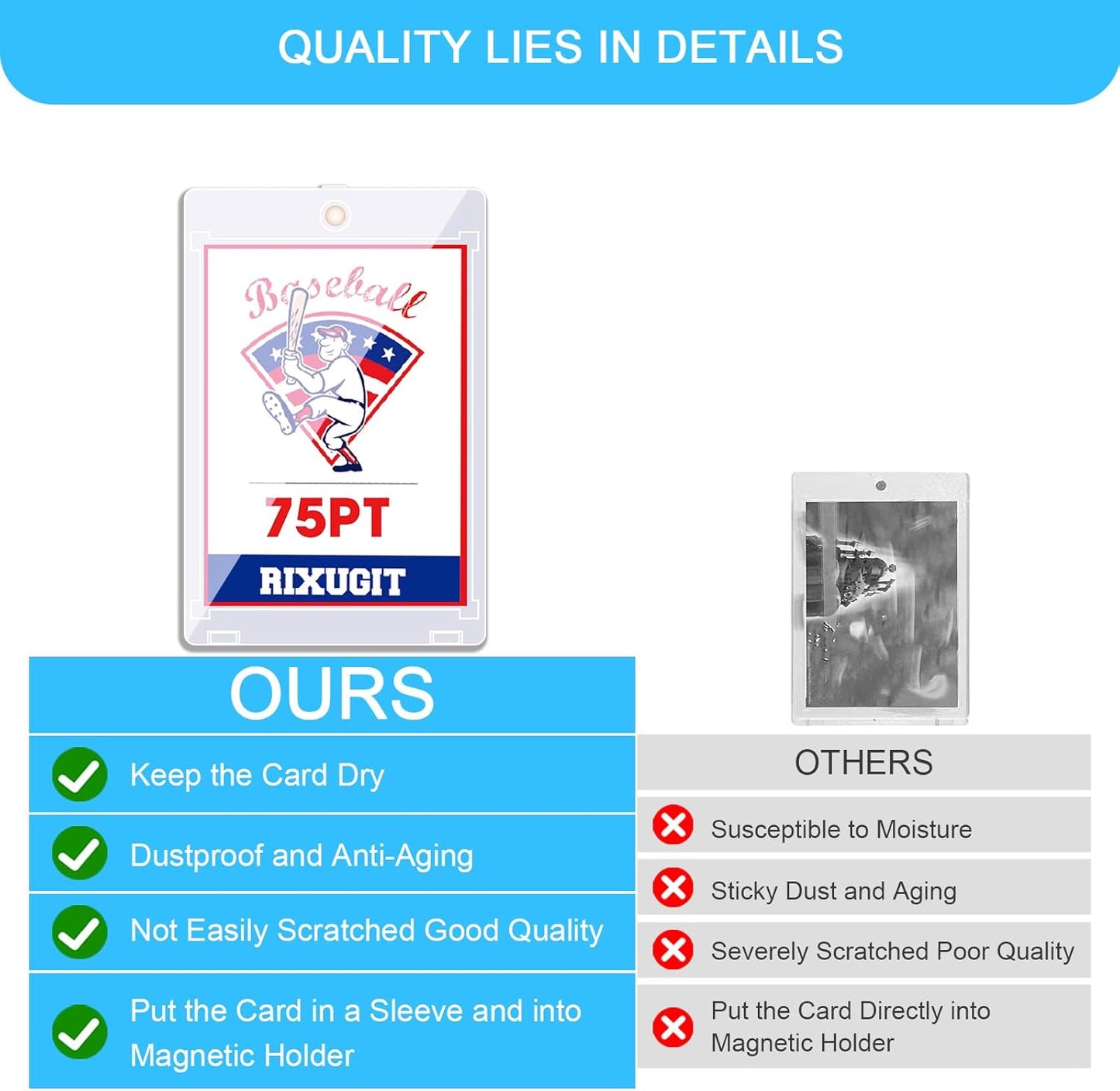 25-Pack One Touch Card Holders - 75PT Sleeved Card Magnetic Holder with 2.63"x3.7" Larger Inner Dimension, First Insert Card into Soft Card Sleeve, Then Place into Card Holder for Double Protection ﻿