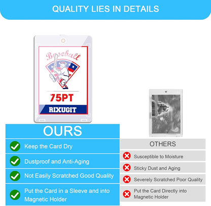 25-Pack One Touch Card Holders - 75PT Sleeved Card Magnetic Holder with 2.63"x3.7" Larger Inner Dimension, First Insert Card into Soft Card Sleeve, Then Place into Card Holder for Double Protection ﻿