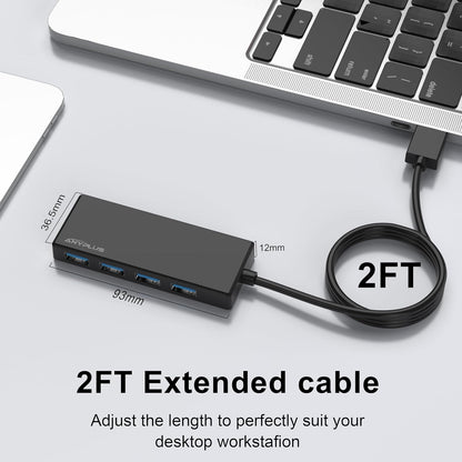 USB Hub, Multiport USB Splitter Adapter, 2 ft Long Cable USB 3.0 Hub, USB Extender for Laptop, PC, iMac, Surface Pro, MacBook, Mac Pro, Flash Drive, XPS, Mouse, HDD