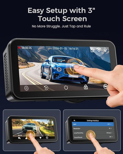 COOLCRAZY 4K Dash Cam Front and Rear with Touch Screen & STARVIS Sensor,5.8Ghz Wi-Fi,GPS,64GB Card,Night Vision Dashcam,G-Sensor,Loop Recording,App Control,24H Parking Monitor Car Camera
