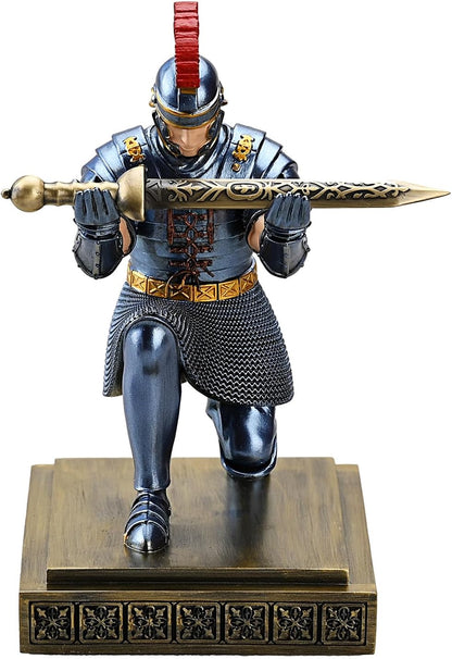 Roman Praetorian Warrior Knight Pen Holder Desk Ornament Resin Pencil Holder Desk Accessories and Organizer for Office with a Letter Opener (Blue)