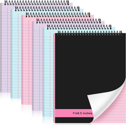 6 Pcs Legal Pad Top Spiral Bound Notebook 70 Sheets Wirebound Notepad Double Sided Ruled Memo Steno Pad with Stiff Back Cover for Business(8.5 x 11 Inches,No Holes,3 Colors)