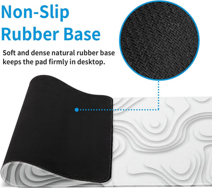Solid Geometry Large Gaming Mouse Pad White Mouse Pad Gaming Big Desk Pad Desk Mat with Stitched Edge 31.5''x11.8'' Computer Mousepad Waterproof Desk Protector