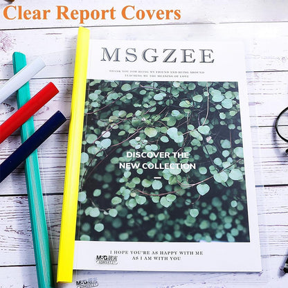 M&G 10 Pack Report Covers with Single Random Colored Sliding Bar, 10mm Clear Report Covers for A4 and Letter Size, 70 Sheet Capacity, Presentation File Folder Document Binder for School Office