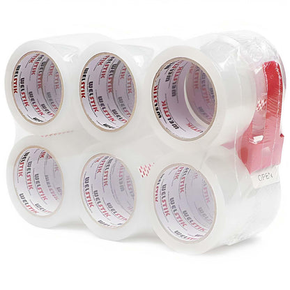 WELSTIK 12 Pack Clear Packing Tape Refills with 1 Dispenser, Heavy Duty Packaging Tape for Shipping and Moving, 2.4Mil 2 Inch x 60 Yard