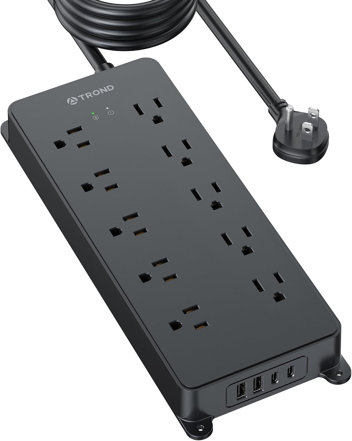 TROND Power Strip Surge Protector, Flat Plug 15ft Long Extension Cord, 10 Widely Spaced AC Outlets, 2 USB A & 2 USB C Ports, 4000J, ETL Listed, Wall Mountable, for Home Office Entertainment, Black