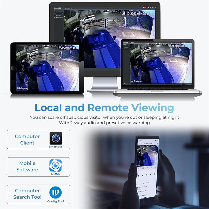 Dual-Lens 4K (8MP) TiOC Outdoor POE Camera - 2 x 4MP Duo 180° Panoramic Wide Angle AI Turret IP Camera, Dual Color Night, DMSS, Active Detterence, 2-Way Audio, Human/Vehicle Detection