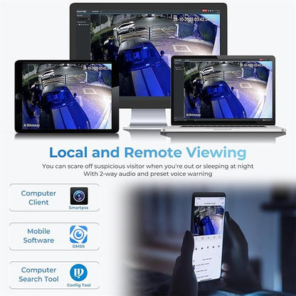 Dual-Lens 4K (8MP) TiOC Outdoor POE Camera - 2 x 4MP Duo 180° Panoramic Wide Angle AI Turret IP Camera, Dual Color Night, DMSS, Active Detterence, 2-Way Audio, Human/Vehicle Detection