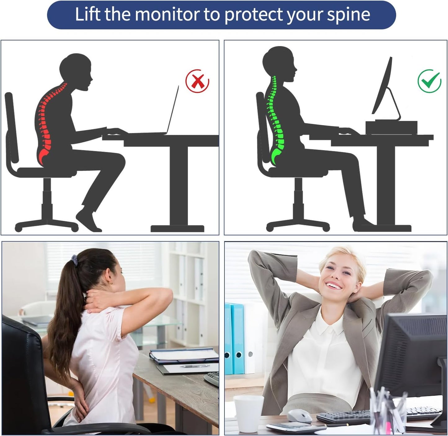 AUPSEN Computer Monitor Stands Riser，2-Tier Desk Organizers and Accessories, Office Desk Accessories Organizer with Drawers and 2 Pen Holder for Office Supplies (White)