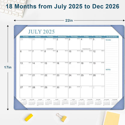 KOPEESY Desk Calendar 2025-2026, Academic Year Large Desk Calendar with Desktop Mat, 18 Months from July 2025 - December 2026, 22” x 17” Desktop Monthly Planner for Home or Office School