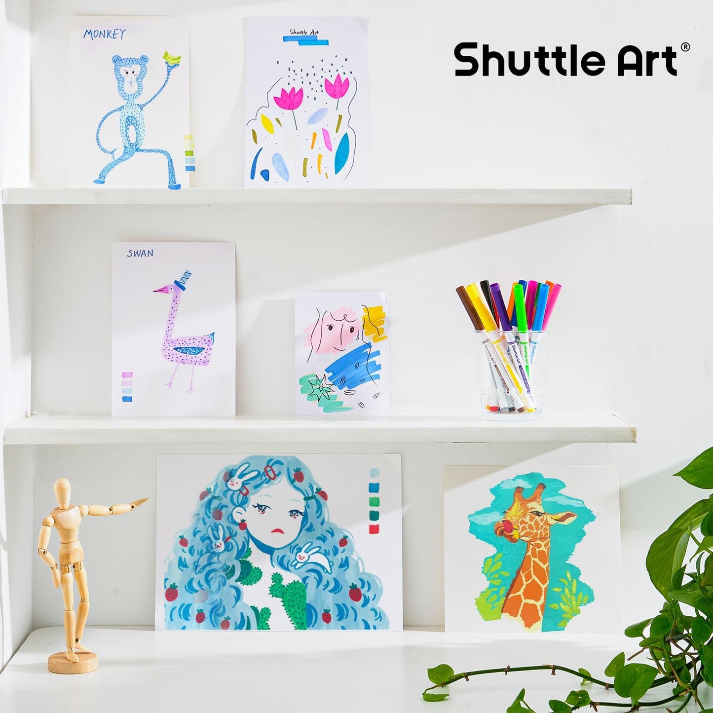 Shuttle Art 384 Pack Washable Super Tips Markers, 16 Assorted Colors Conical Tip Large Markers Bulk with a Box, Bonus Caps, Home Classroom School Supplies for Toddlers Kids Adults Students Teachers