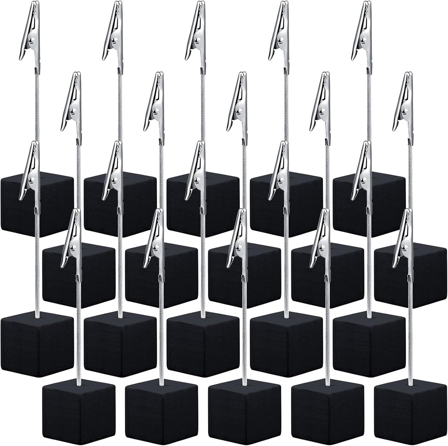 20 Pcs Cube Base Memo Clip Holder with Alligator Clip Wood Table Number Holder Cube Base Place Card Stand Mini Photo Menu Stand for Displaying Number Card(Black)