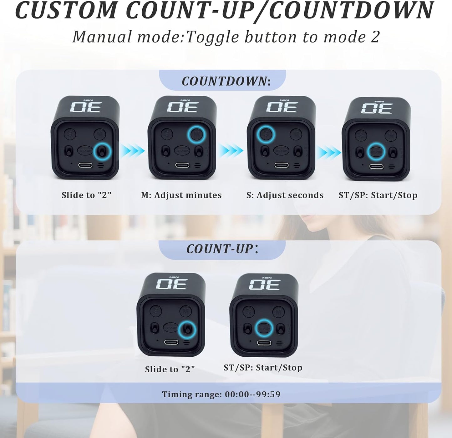 Rotating Pomodoro Timer 5,10,30, 60 Minutes Preset,Desk Productivity Flip Timer, Visual Cube Countdown Stopwatch,Custom Modes/Vibration/High/Low Volume,ADHD Timers, for Study, Work, School, Kitchen