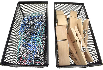 HAHIYO Stackable Mesh Tray Cup 6 x 3 x 2 inches Sturdy Container for Desk Drawer Organizer Collection for Home Office School kitchen Soft Foam Feet No Sharp Edges 2 Pack Black