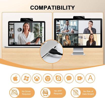 Webcam,1080P HD Webcam with Microphone, USB Computer Camera for Laptop & Desktop - Plug & Play, Stereo Sound, Auto Low-Light Correction, for Zoom/Skype/FaceTime/Teams/Webex, Streaming & Video Calls