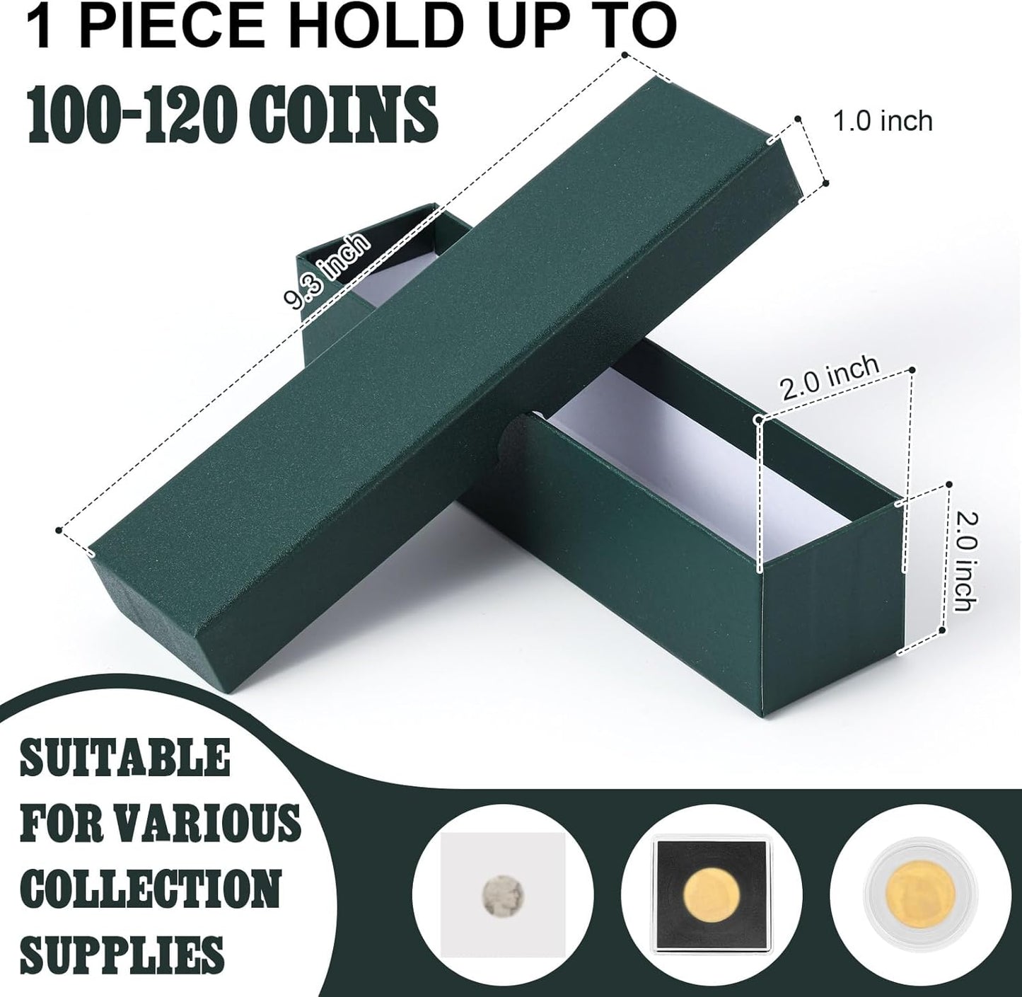 Teling 8 Pcs Coin Storage Box 2x2inch Flip Holders Collectors Coin Supplies Holders for Cents Collection Cardboard (Dark Green)