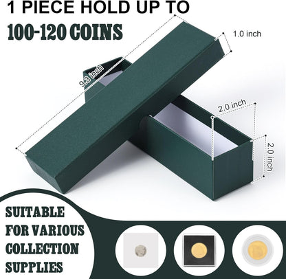 Teling 8 Pcs Coin Storage Box 2x2inch Flip Holders Collectors Coin Supplies Holders for Cents Collection Cardboard (Dark Green)