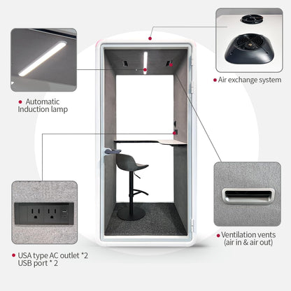 Soundproof Office Pod Booth, Quiet Meeting Pod with Acoustic Panels, Portable Modular Pod, Privacy Booth for Private Phone Calling, Single Person Workspace with Sound Isolation H92in W43in D40in