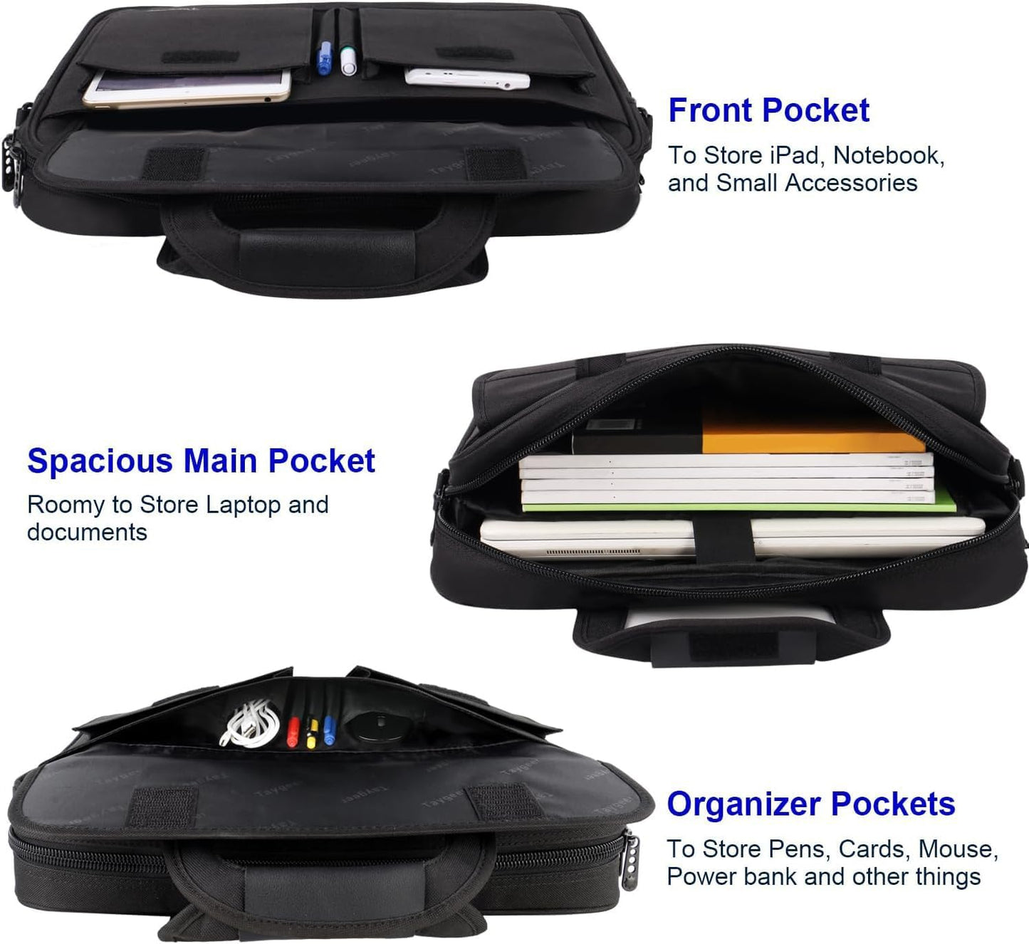 Taygeer 17 inch Laptop Bag, Professional Business Office Briefcase for Men Women, Premium Water Resistant Carry On Laptop Case Shoulder Messenger Bag Fits 15.6 17 Inch Notebook/Computer, Black