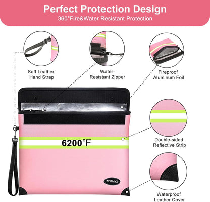 6200°F Upgraded Fireproof Document Bag with Waterproof Zipper,9 Layers of Heat Insulated Materials,Fireproof Money Bag for Cash,Valuables and Important Documents（Not Suitable for A4 Files）