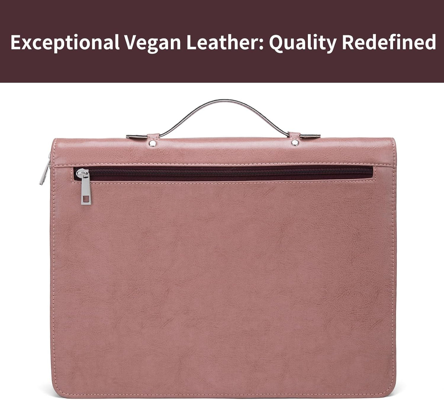 Personalized Vegan Leather Portfolio with Hidden Handle, Zippered Front Pocket, 8.5 x 11 Notebook Holder, Custom Business Legal Padfolio Travel Folio for Women, Pink