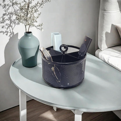 SETTFRFE Metal Mesh Desk Organizer,360°Rotating Pen Holder, Black Pencil Container with 6 Compartments, Office Supplies Organizer for Students, Home, Workspace