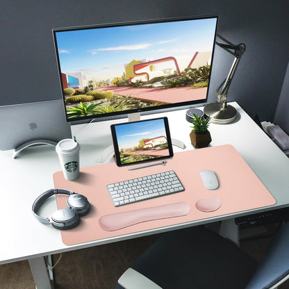 Bloss Large Desk Pad and Keyboard Wrist Rest, Large Mouse Pad + Keyboard Pad+Mouse Wrist Support, Non-Slip Desk Mat Protector for Office, Home (35.4×15.7 Inches,Pink)