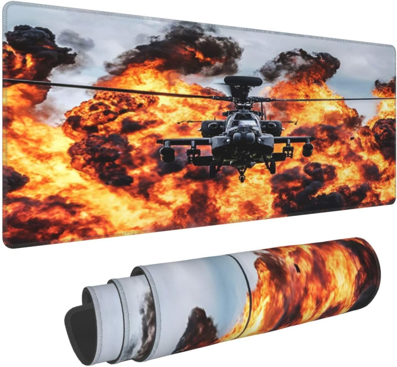 Attack Helicopter Mouse Pad, Aircraft Airplane Large Big Gaming Mouse Pad Desk Pad, Mousepad with Non-Slip Rubber Base, Extended XXL Mouse Mat for Computer Laptop Office Accessories