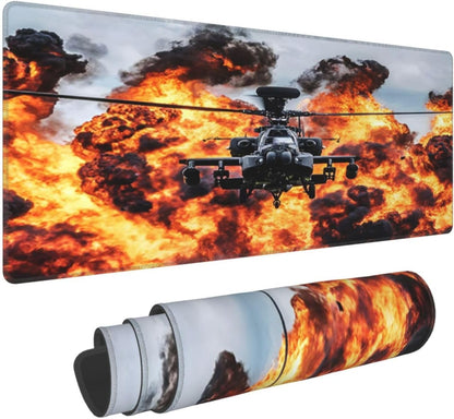 Attack Helicopter Mouse Pad, Aircraft Airplane Large Big Gaming Mouse Pad Desk Pad, Mousepad with Non-Slip Rubber Base, Extended XXL Mouse Mat for Computer Laptop Office Accessories