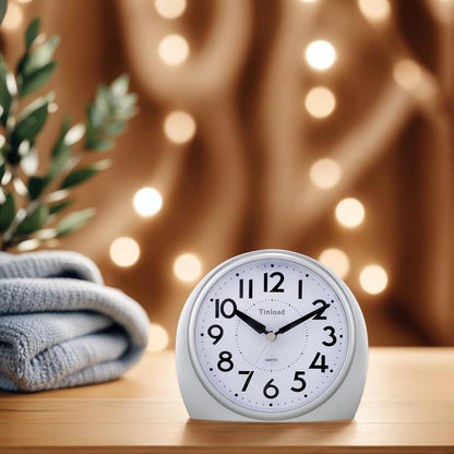 5.5" Large Analog Alarm Clock Silent Non Ticking, Gentle Wake, Beep Sounds, Increasing Volume, Battery Operated Snooze and Manual Light, Easy Set,Silver(Best for Elder)
