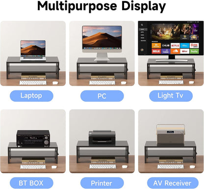 Pholiten Monitor Stand Riser, Desktop Stand, Computer Stand, Ergonomic Design, Two-Level Design, Desktop Organization, Keyboard Smartphone Storage, Printer Stand, Display Stand, 16.5 x 9.3 x 5.6
