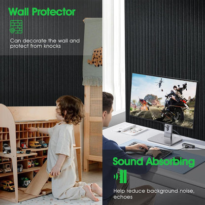 Large Cork Board for Office, 8 Pack Felt Wall Tiles with Slat Wall Paneling, Felt Bulletin Board Pin Board Cork Boards for Walls - Black