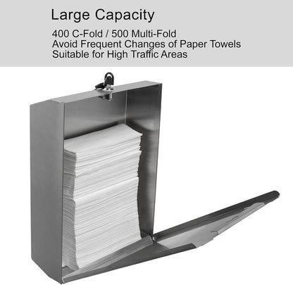 Paper Towel Dispenser, Commercial Stainless Steel Tri-fold/Multi-fold/C-Fold Paper Towel Holder Wall Mount Key (Brushed)