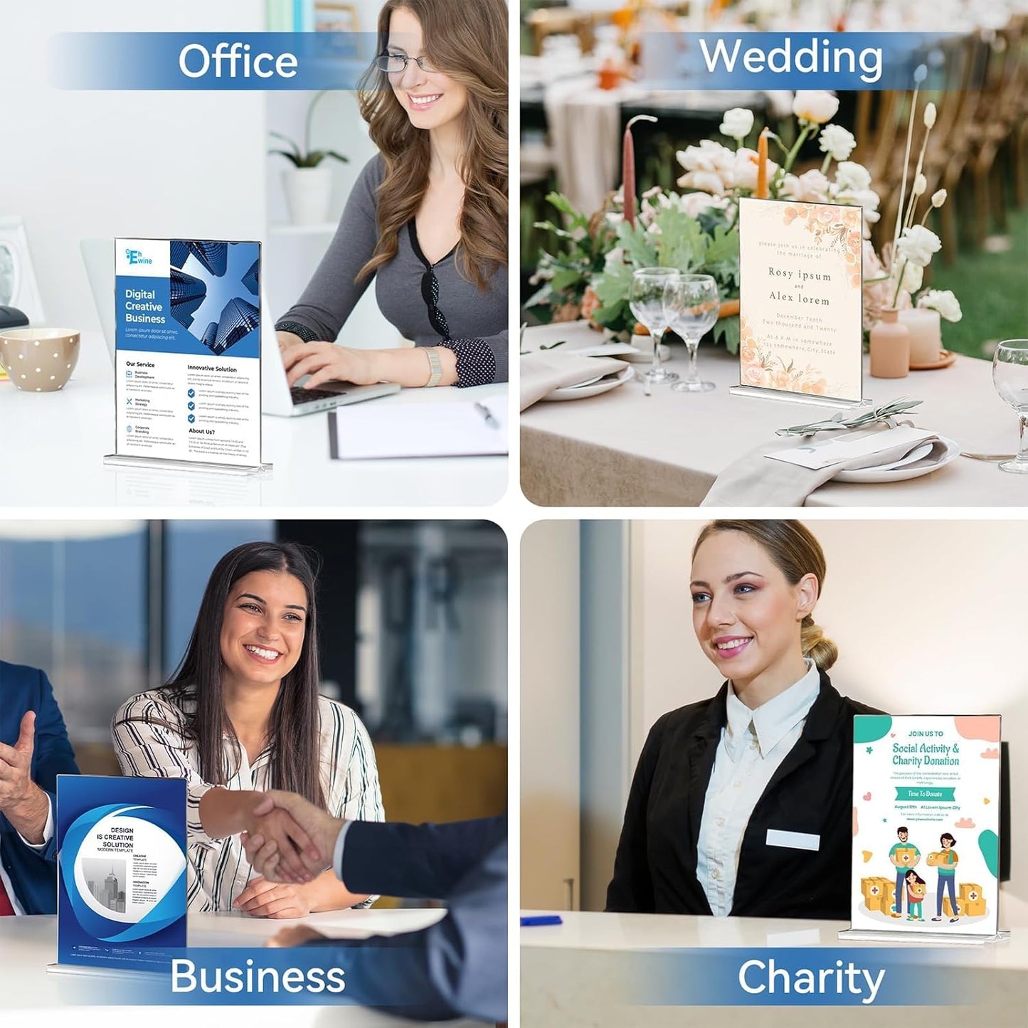 EHWINE 10 Pack 8.5 x 11 Acrylic Sign Holder, Clear Signs Display Holder Double-Sided Stand up Table Top Sign Holders Flyer Stand Frames Suitable for Office Business Store Hotels Party(Provide Non-slip Mats)