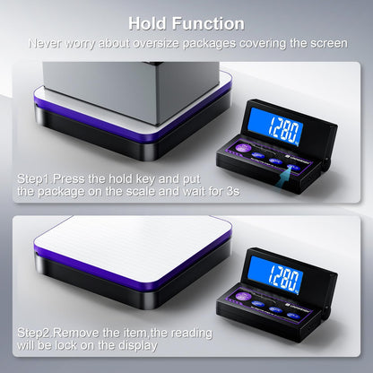 Digital Wireless Shipping Postal Scale 110lbs/0.1oz Accurate,Foldable LCD,Package Scale with Stainless Steel/5 Units/Tare/Hold Function,Postage Scale for Packages,Mail Scale,Black+Purple