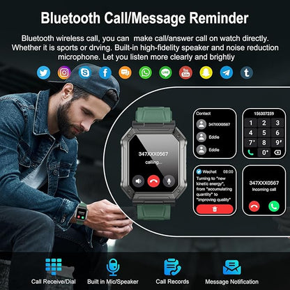 Smart Watch for Men Fitness Tracker: Military Smart Watches for Men Digital Mens Watches Make/Answer Call Running Waterproof Smartwatch Android Phones iPhone Samsung Compatible Heart Rate Monitor