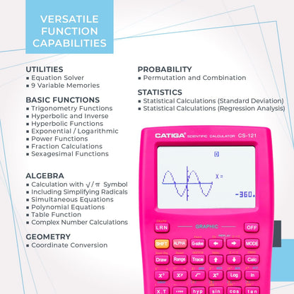 CATIGA Scientific Calculator with Graphic Functions, Multiple Modes with Intuitive Interface, Perfect for Beginner and Advanced Courses, High School or College, CS-121