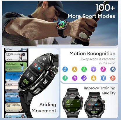 AOLON Smart Watch for Men (Answer/Make Call with 1.43'' AMOLED Display, IP68 Waterproof, 30+ Days Battery Life with100+Sport Modes Fitness Watch, Compass, Heart Rate, SPO₂ & Sleep Monitor（Khaki）
