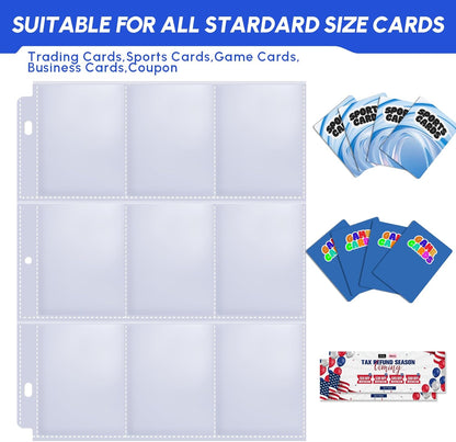 200 Pack 9 Pocket Trading Card Sleeve Pages,Page Protectors Card Sleeves Binder Sheets for 3 Ring Binder,Card Binder Sleeves for Baseball, Football, Game Sport Business Cards