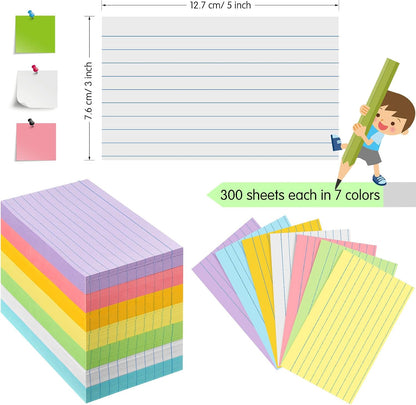 Fainne 2100 Pcs Colored Index Cards Bulk Neon Ruled Note Cards with Lines for Studying Rainbow Pad Index Notecards for Studying School Supply College Office(3 x 5 Inch,Light Color)