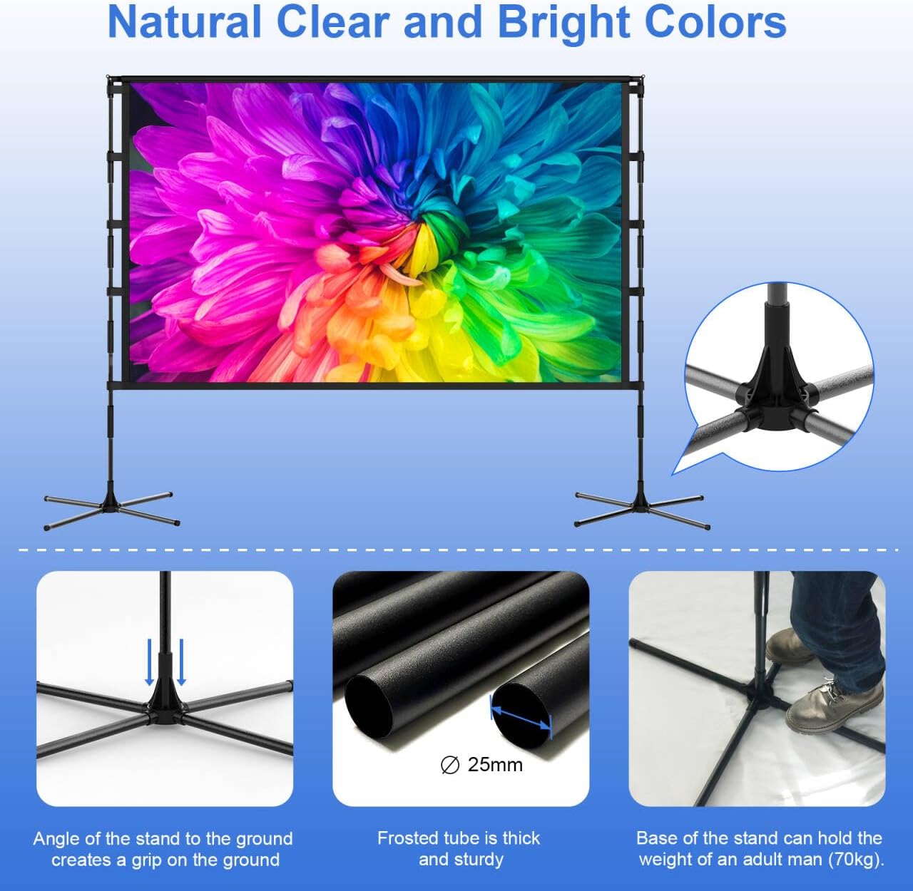 Outdoor Projector Screen and Stand,XINLEMY 120-inch Portable Wrinkle-Free Indoor Projection Screen Foldable Black Backing 16:9 HD Movie Screen Setup Quick for Home Theater Backyard Party Camping