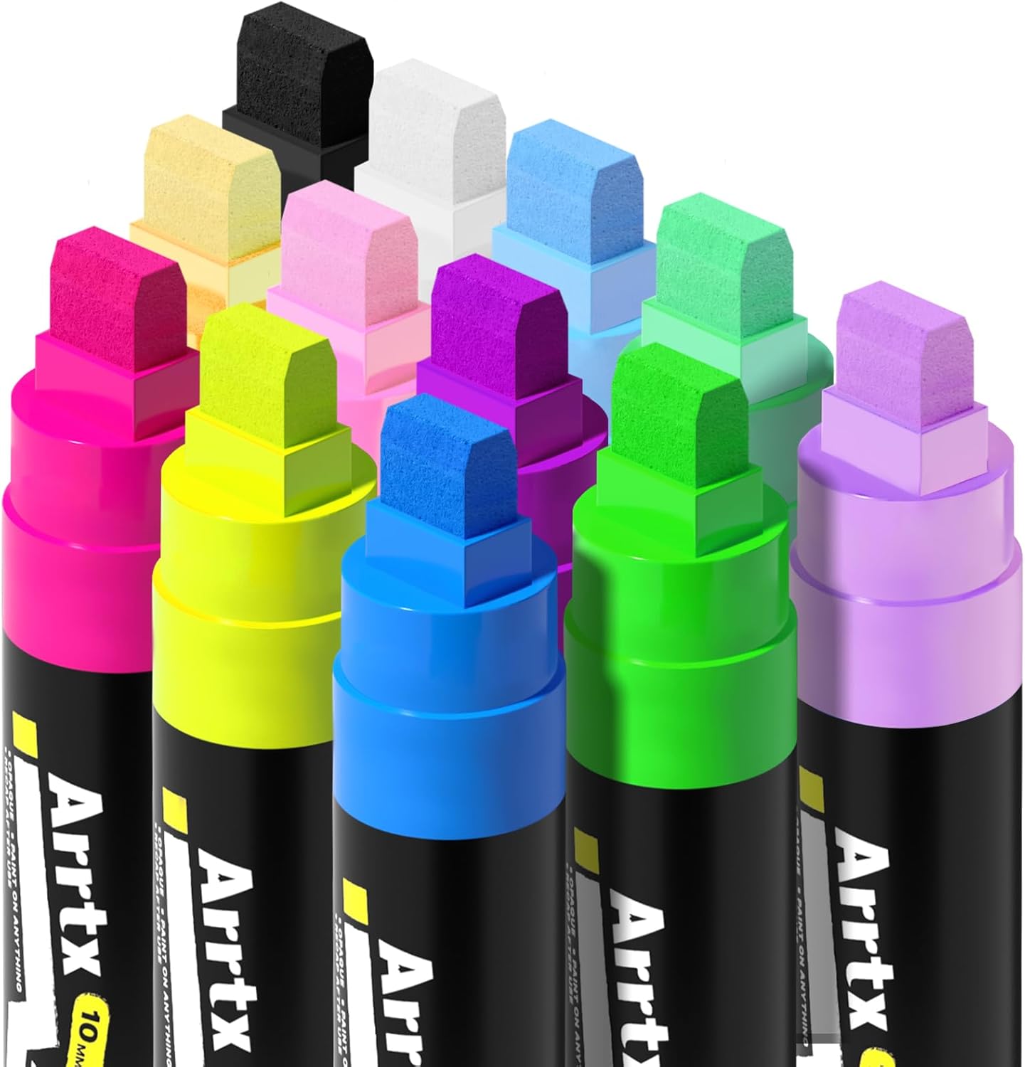 Arrtx Acrylic Jumbo Markers 10mm Broad Tips Acrylic Paint Pens for Stone, Glass, Easter Egg, Wood and Fabric Painting-No Toxic,No Odor