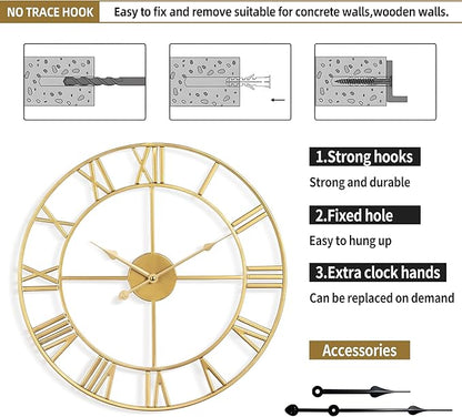 Large Wall Clock For Living Room Decor - 80cm/ 32 Inches Nearly Silent Non-Ticking Metal Wall Clocks Battery Operated, Vintage Decorative Modern Wall Clock For Bedroom, Office, Farmhouse Decor